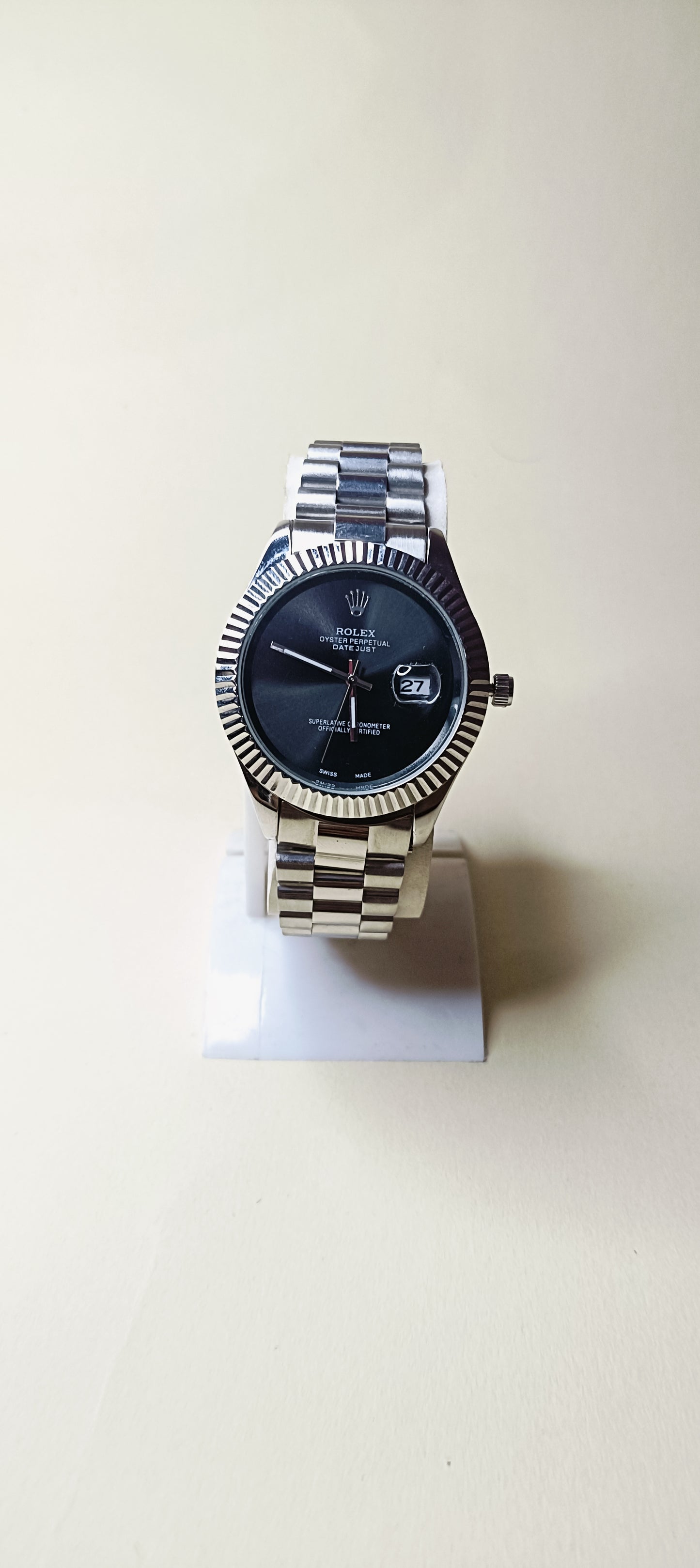 Rolex watch silver with blue dial